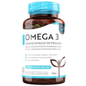 Omega 3 Huile de Poissons Sauvages 2000mg - 240 Gélules (120 Jours) - Haute Concentration en EPA (660mg) & DHA (440mg) Soutien Fonction Cardiaque et une Vision Normale - Fabriqué par Nutravita