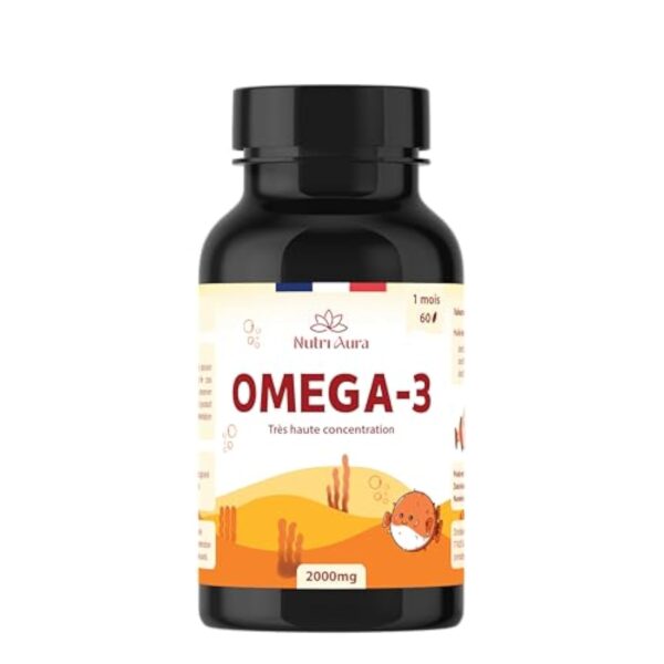 Omega 3 Huile de Poissons Sauvages 2000mg EPAX®, Très Haute Concentration EPA (800mg) et DHA (600mg), Totox < 3, 60 Capsules, Vitamine E, Anti Oxydation, Fabriqué en France