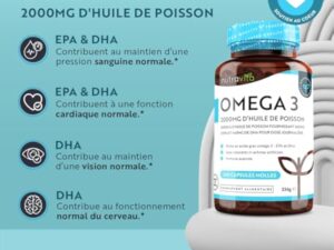 Omega 3 Huile de Poissons Sauvages 2000mg - 240 Gélules (120 Jours) - Haute Concentration en EPA (660mg) & DHA (440mg) Soutien Fonction Cardiaque et une Vision Normale - Fabriqué par Nutravita