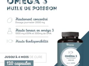 Omega 3 Huile de Poissons Sauvages 2 000mg - 4 mois - Haute concentration en EPA (1 000mg) et DHA (500mg) - Soutien des fonctions cognitives et visuelles - Fabriqué en France - Vitavea