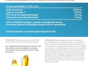 Omega 3 Huile de Poissons Sauvages 2000mg - 240 Gélules (120 Jours) - Haute Concentration en EPA (660mg) & DHA (440mg) Soutien Fonction Cardiaque et une Vision Normale - Fabriqué par Nutravita