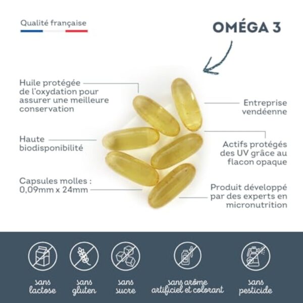 Omega 3 Huile de Poissons Sauvages 2 000mg - 4 mois - Haute concentration en EPA (1 000mg) et DHA (500mg) - Soutien des fonctions cognitives et visuelles - Fabriqué en France - Vitavea – Image 5