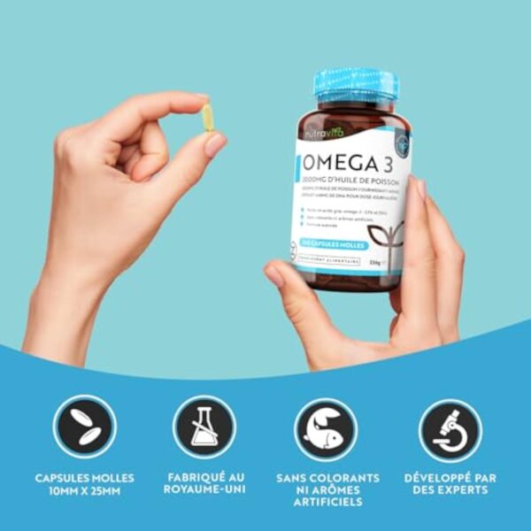 Omega 3 Huile de Poissons Sauvages 2000mg - 240 Gélules (120 Jours) - Haute Concentration en EPA (660mg) & DHA (440mg) Soutien Fonction Cardiaque et une Vision Normale - Fabriqué par Nutravita – Image 6
