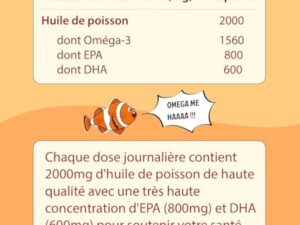 Omega 3 Huile de Poissons Sauvages 2000mg EPAX®, Très Haute Concentration EPA (800mg) et DHA (600mg), Totox < 3, 60 Capsules, Vitamine E, Anti Oxydation, Fabriqué en France