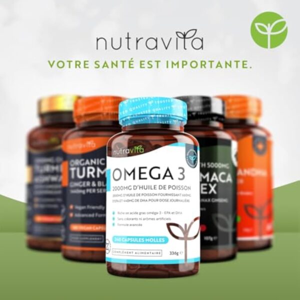 Omega 3 Huile de Poissons Sauvages 2000mg - 240 Gélules (120 Jours) - Haute Concentration en EPA (660mg) & DHA (440mg) Soutien Fonction Cardiaque et une Vision Normale - Fabriqué par Nutravita – Image 8