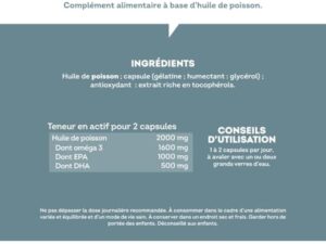 Omega 3 Huile de Poissons Sauvages 2 000mg - Haute concentration en EPA (1 000mg) et DHA (500mg) - Soutien des fonctions cognitives et visuelles - Fabriqué en France - Vitavea