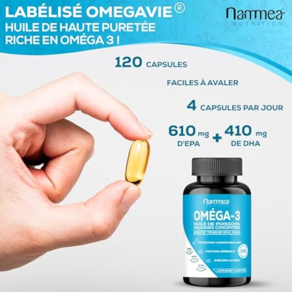 Omega 3 - Huile de poissons sauvages - Fish Oil - Musculation - Articulations - Booster de mémoire puissant - Riche en acides gras - Haute concentration en EPA & DHA - 120 capsules – Image 3