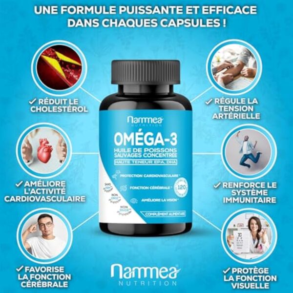 Omega 3 - Huile de poissons sauvages - Fish Oil - Musculation - Articulations - Booster de mémoire puissant - Riche en acides gras - Haute concentration en EPA & DHA - 120 capsules – Image 4