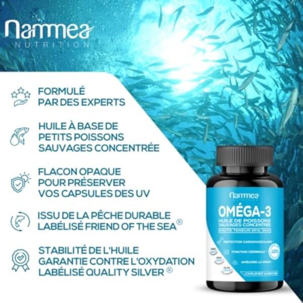 Omega 3 - Huile de poissons sauvages - Fish Oil - Musculation - Articulations - Booster de mémoire puissant - Riche en acides gras - Haute concentration en EPA & DHA - 120 capsules – Image 5