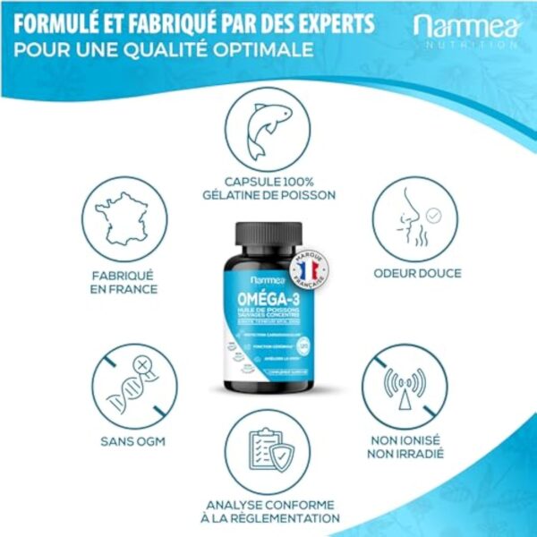 Omega 3 - Huile de poissons sauvages - Fish Oil - Musculation - Articulations - Booster de mémoire puissant - Riche en acides gras - Haute concentration en EPA & DHA - 120 capsules – Image 6