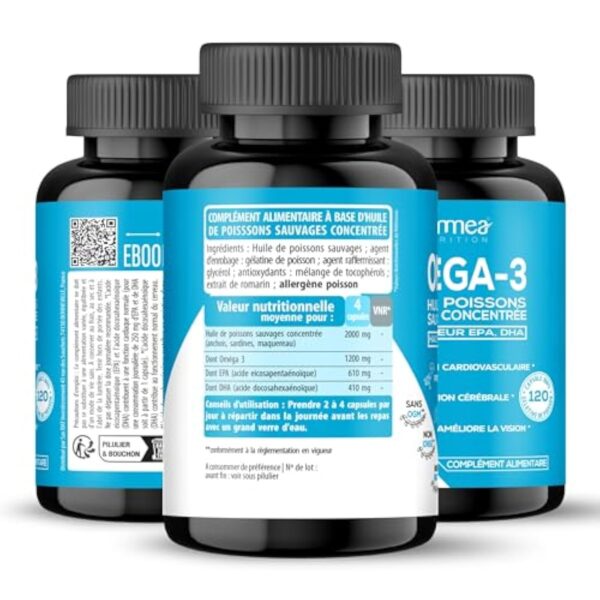 Omega 3 - Huile de poissons sauvages - Fish Oil - Musculation - Articulations - Booster de mémoire puissant - Riche en acides gras - Haute concentration en EPA & DHA - 120 capsules – Image 8