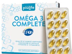 Omega 3 IFOS 5 étoiles Certifié Avec Vitamine D3 2000 UI Et E PiùLife, 60 Softgels, Huile De Poisson Omega 3 DHA EPA 2000 mg et 1000 mg par dose, Soutien Cœur, Vue, Os, Cerveau