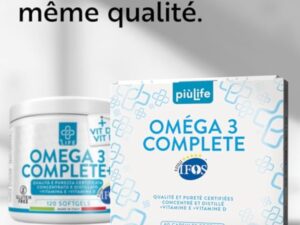 Omega 3 IFOS 5 étoiles Certifié Avec Vitamine D3 2000 UI Et E PiùLife, 60 Softgels, Huile De Poisson Omega 3 DHA EPA 2000 mg et 1000 mg par dose, Soutien Cœur, Vue, Os, Cerveau