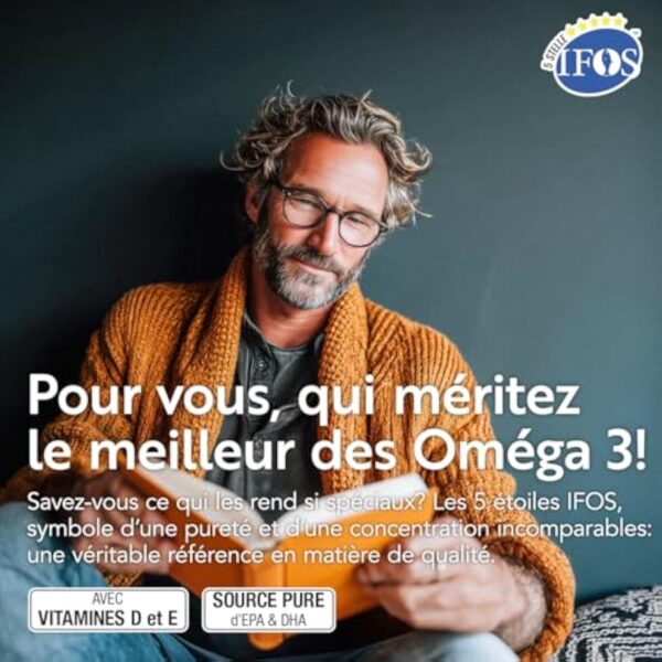 Omega 3 IFOS 5 étoiles Certifié Avec Vitamine D3 2000 UI Et E PiùLife, 60 Softgels, Huile De Poisson Omega 3 DHA EPA 2000 mg et 1000 mg par dose, Soutien Cœur, Vue, Os, Cerveau – Image 4