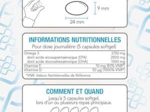 Omega 3 IFOS 5 étoiles Certifié Avec Vitamine D3 2000 UI Et E PiùLife, 60 Softgels, Huile De Poisson Omega 3 DHA EPA 2000 mg et 1000 mg par dose, Soutien Cœur, Vue, Os, Cerveau