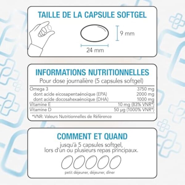 Omega 3 IFOS 5 étoiles Certifié Avec Vitamine D3 2000 UI Et E PiùLife, 60 Softgels, Huile De Poisson Omega 3 DHA EPA 2000 mg et 1000 mg par dose, Soutien Cœur, Vue, Os, Cerveau – Image 7