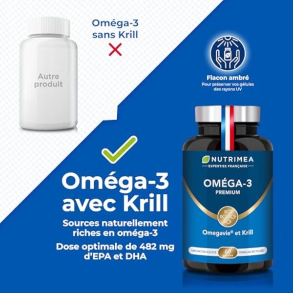 Omega 3 & Krill d'Antarctique | Breveté Omegavie® | Huile de Poissons Sauvages | Antioxydant Naturel | Cognition & Système Immunitaire | Concentré en Astaxanthine | Fabrication Française | Nutrimea – Image 4