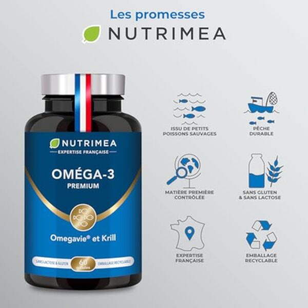 Omega 3 & Krill d'Antarctique | Breveté Omegavie® | Huile de Poissons Sauvages | Antioxydant Naturel | Cognition & Système Immunitaire | Concentré en Astaxanthine | Fabrication Française | Nutrimea – Image 9