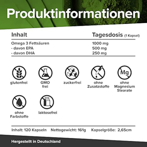 Omega 3 Plus 3 fois plus fort, 1000 mg d'huile de poisson 500mg EPA 250mg DHA par gélule, pureté testée en laboratoire à partir de pêche durable, 120 gélules 4 mois – Image 4