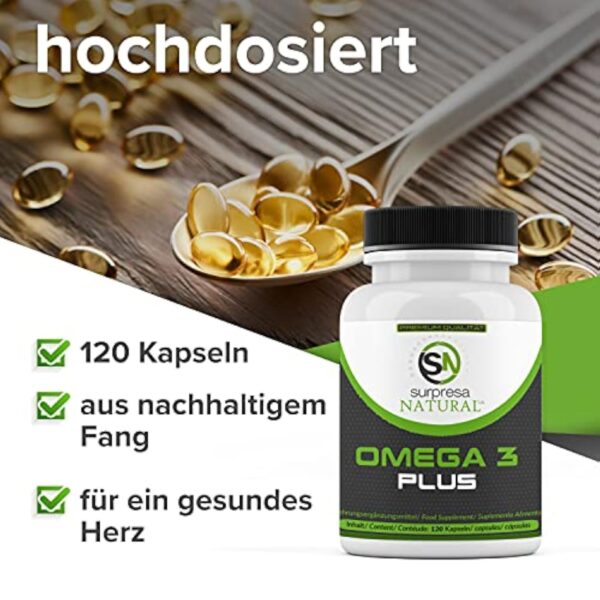 Omega 3 Plus 3 fois plus fort, 1000 mg d'huile de poisson 500mg EPA 250mg DHA par gélule, pureté testée en laboratoire à partir de pêche durable, 120 gélules 4 mois – Image 5