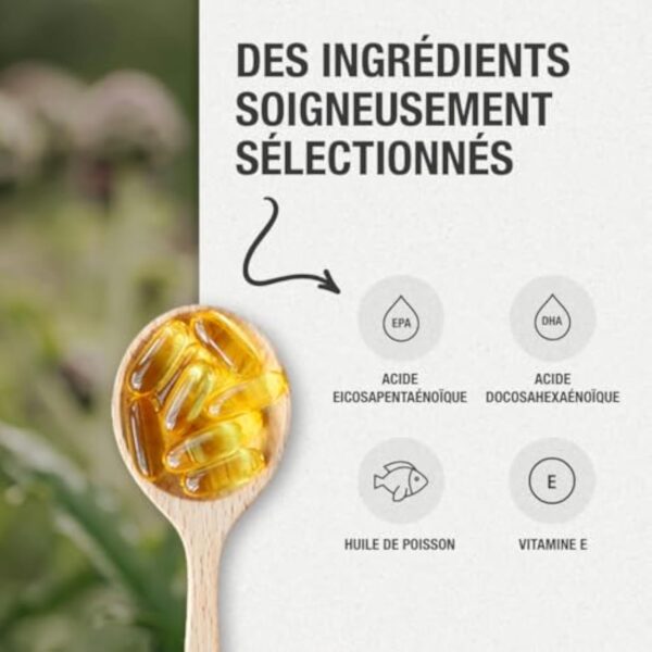 Oméga 3 concentration maximale EPA - DHA. Acides gras oméga 3 (2 000 mg) + vitamine E à base d'huile de poisson sauvage. 120 perles molles – Image 5