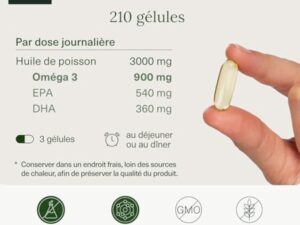 Oméga 3 gélules - 3000 mg par jour - 210 gélules - Avec acides gras EPA et DHA - Huile de poisson - Vitamine E, Acides gras - Vision, Cerveau - Plus de 2 mois - ALDOUS