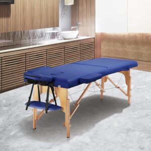 PLUS SANTE Table de Massage Pliante en Bois Aria Noir, Ivoire, Gris, Bleu, Rose, 60 ou 70cm, 2 Plans légère avec Sac de Transport et Accessoires (Bleu, Largeur 70 cm)