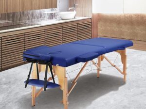 PLUS SANTE Table de Massage Pliante en Bois Aria Noir, Ivoire, Gris, Bleu, Rose, 60 ou 70cm, 2 Plans légère avec Sac de Transport et Accessoires (Bleu, Largeur 70 cm)