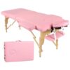 Perfur Casa Table de Massage Pliable - 2-Zones Bois Table Massage Mobile pour Tatouage et Physiothérapie (Rose)
