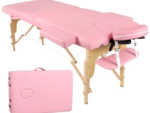 Perfur Casa Table de Massage Pliable - 2-Zones Bois Table Massage Mobile pour Tatouage et Physiothérapie (Rose)