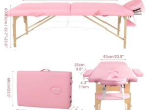 Perfur Casa Table de Massage Pliable - 2-Zones Bois Table Massage Mobile pour Tatouage et Physiothérapie (Rose)