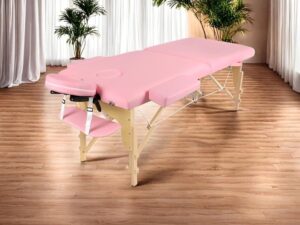 Perfur Casa Table de Massage Pliable - 2-Zones Bois Table Massage Mobile pour Tatouage et Physiothérapie (Rose)