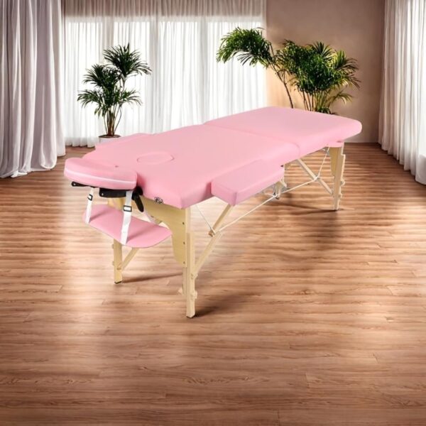 Perfur Casa Table de Massage Pliable - 2-Zones Bois Table Massage Mobile pour Tatouage et Physiothérapie (Rose) – Image 4