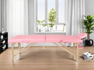 Perfur Casa Table de Massage Pliable - 2-Zones Bois Table Massage Mobile pour Tatouage et Physiothérapie (Rose)