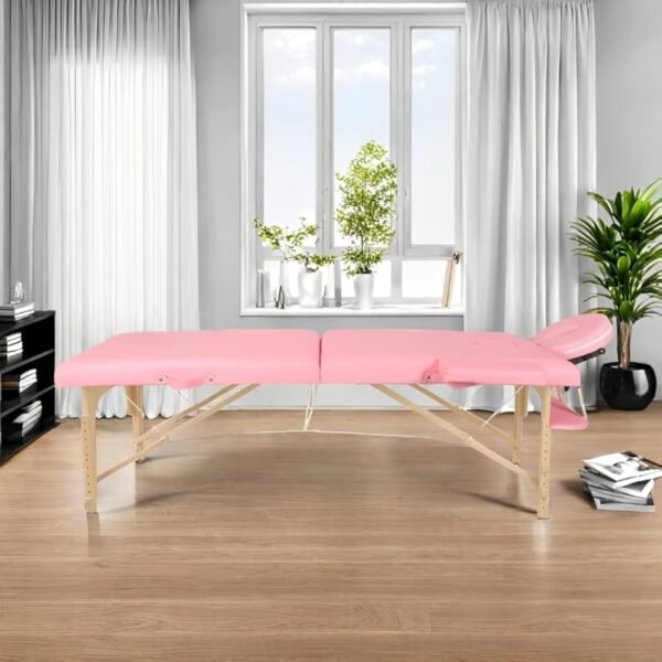 Perfur Casa Table de Massage Pliable - 2-Zones Bois Table Massage Mobile pour Tatouage et Physiothérapie (Rose) – Image 5