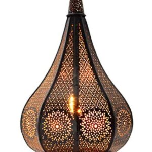 Petite Lanterne Marocaine en métal Ezana 36cm Noir | Photophore marocain pour l’extérieur au Jardin ou l’intérieur sur la Table | Lanternes pour Bougie | décoration de Maison Orientale