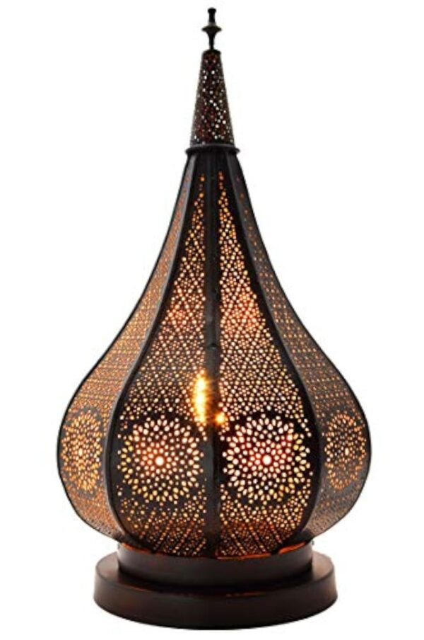 Petite Lanterne Marocaine en métal Ezana 36cm Noir | Photophore marocain pour l’extérieur au Jardin ou l’intérieur sur la Table | Lanternes pour Bougie | décoration de Maison Orientale – Image 3