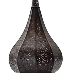 Petite Lanterne Marocaine en métal Ezana 36cm Noir | Photophore marocain pour l’extérieur au Jardin ou l’intérieur sur la Table | Lanternes pour Bougie | décoration de Maison Orientale