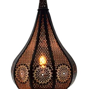 Petite Lanterne Marocaine en métal Ezana 36cm Noir | Photophore marocain pour l’extérieur au Jardin ou l’intérieur sur la Table | Lanternes pour Bougie | décoration de Maison Orientale