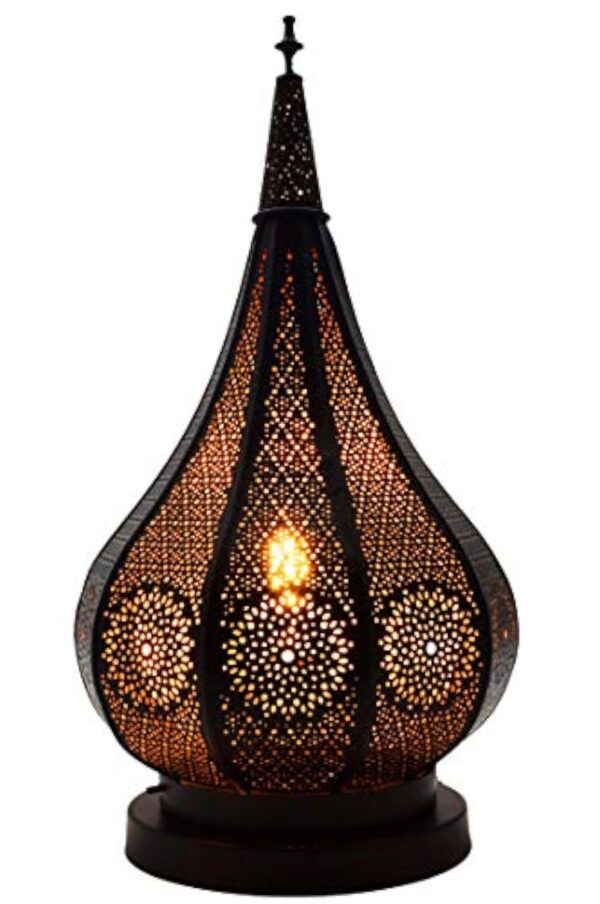 Petite Lanterne Marocaine en métal Ezana 36cm Noir | Photophore marocain pour l’extérieur au Jardin ou l’intérieur sur la Table | Lanternes pour Bougie | décoration de Maison Orientale – Image 6