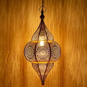 Plafonnier indien oriental Lunar Or 40cm E27 Douille | Plafonnier Lustre de Salon marocain oriental | Lanterne électrique indienne Vintage design décoration de maison orientale arabe