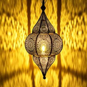 Plafonnier indien oriental Lunar Or 40cm E27 Douille | Plafonnier Lustre de Salon marocain oriental | Lanterne électrique indienne Vintage design décoration de maison orientale arabe