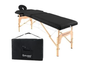 QUIRUMED Table de Massage Pliable en Bois Easy, Couleur Noire, 186 x 66 cm, Table de Massage, Massage physiothérapie, Similicuir tête articulée, Hauteur réglable, 2 Corps