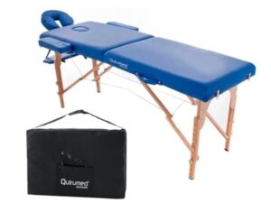 QUIRUMED Table de Massage Pliable en Bois Easy, Couleur Bleue, 194 x 70 cm, Table de Massage, Massage physiothérapie, Similicuir tête articulée, Hauteur réglable, 2 Corps jusqu'à 150 kg