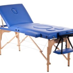 QUIRUMED Table de Massage pour Femmes Enceintes, Pliable, 194 x 70 cm, Bleu, Bois, Simili-Cuir, Trou pour Le Ventre, Trou pour Le Visage, Appui-tête Amovible, jusqu'à 150 kg