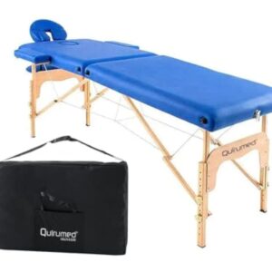 QUIRUMED Table de Massage Pliable en Bois Easy, Couleur Bleue, 186 x 66 cm, Table de Massage, Massage physiothérapie, Similicuir tête articulée, Hauteur réglable, 2 Corps