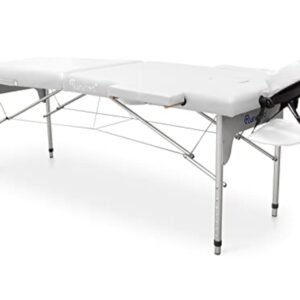 QUIRUMED Table de Massage Pliable en Aluminium Easy, Couleur Blanche, 186 x 66 cm, Table de Massage en Similicuir léger, Portable, réglage en Hauteur télescopique jusqu'à 140 kg