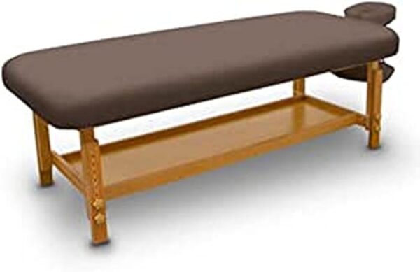 QUIRUMED Table de Massage Fixe en Bois pour Spa, Couleur Marron, lit de Massage, Simili Cuir, Hauteur réglable, tête Amovible, Plateau accoudoirs, revêtement Haute densité – Image 2
