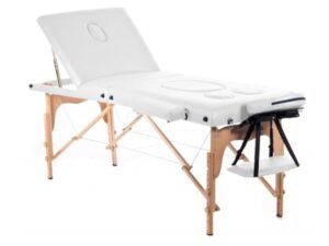 QUIRUMED Table de Massage pour Femmes Enceintes, Pliable, 194 x 70 cm, Bleu, Bois, Simili-Cuir, Trou pour Le Ventre, Trou pour Le Visage, Appui-tête Amovible, jusqu'à 150 kg