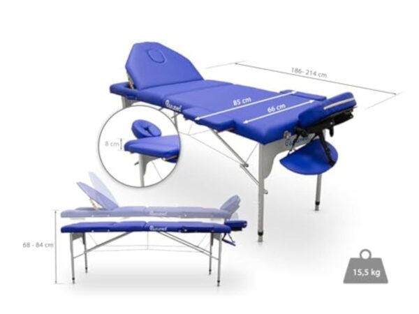 QUIRUMED Table de Massage Pliable en Aluminium Pro 186 x 66 cm avec Dossier Rabattable, Couleur Violet, Simili Cuir, Trou du Visage, tête Amovible, réglable en Hauteur, 2 Corps, jusqu'à 150 kg – Image 3